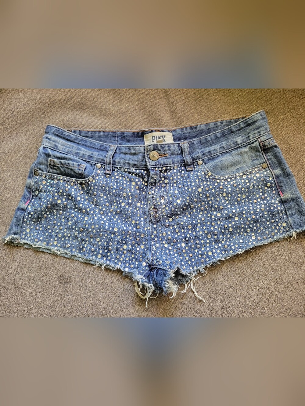 PINK Victoria's Secret Blue Rhinestone Denim Cutoff Shorts